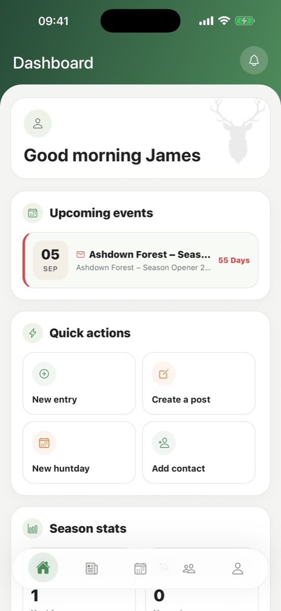 Hunterz app — dashboard