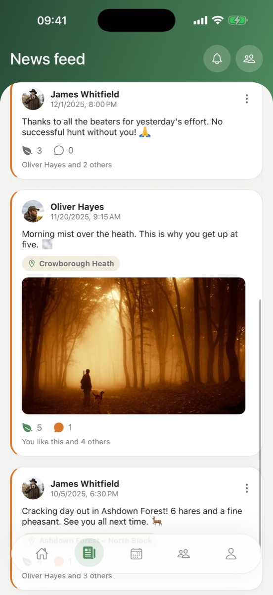 Hunterz app — social feed